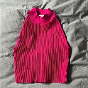 BABATON- Magenta Ribbed Mock Neck Sleeveless Top